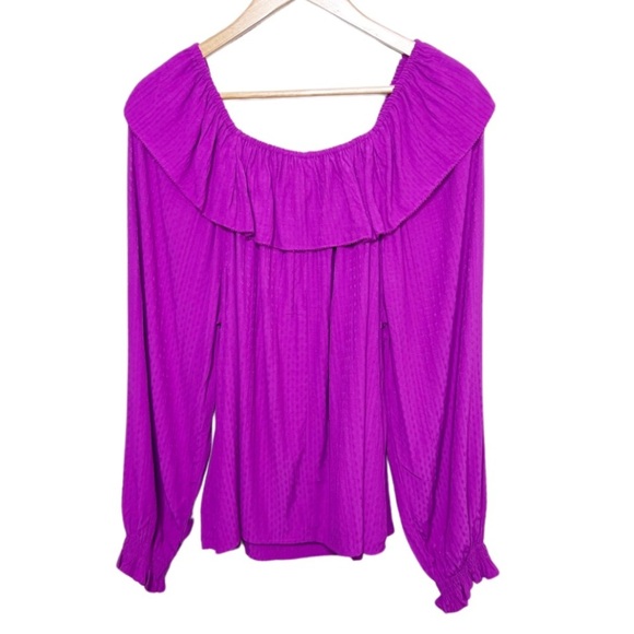 New with Tag Knox Rose Womens Purple Ruffle Polka Dot Texture Long Sleeve Blouse - Picture 8 of 16
